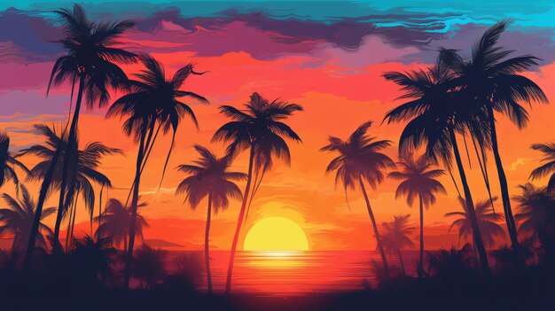 Sunset With Palm Tree