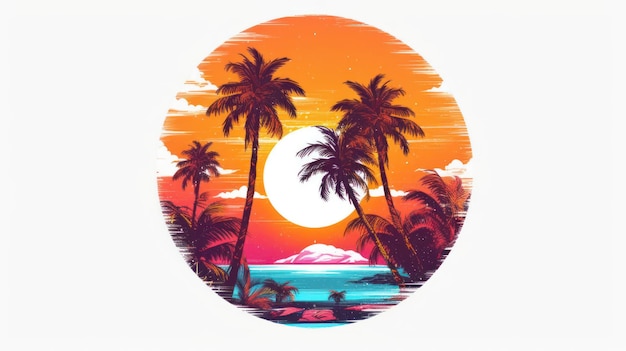 A sunset with palm trees in the middle