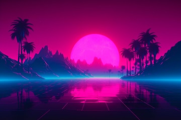 Sunset Synthwave Retrowave Palm Tree Mountain 4K Wallpaper iPhone HD Phone  #7051k