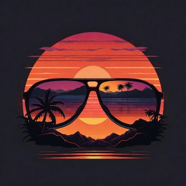 a sunset with palm trees and a sunset in the background