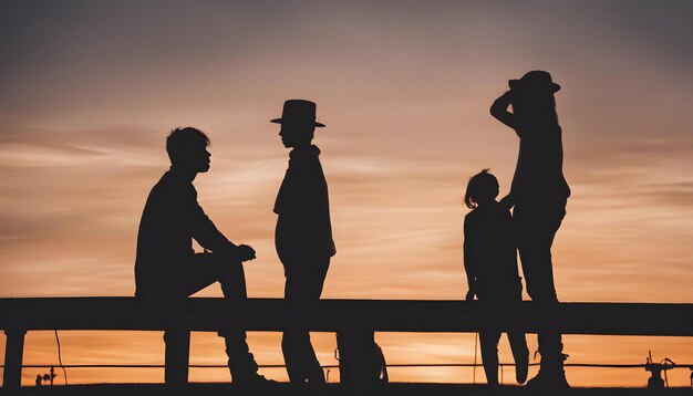 Photo a sunset with people on a pier