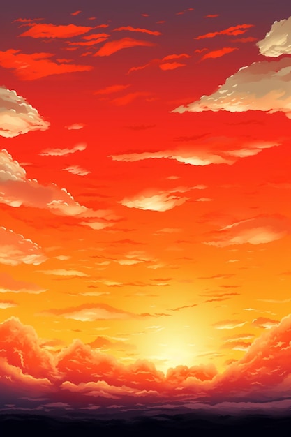 Sunset with a plane flying in the sky and clouds generative ai