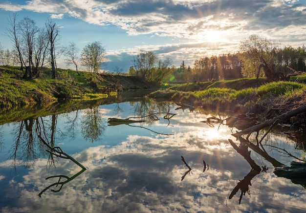 Sunset with reflection on the lake