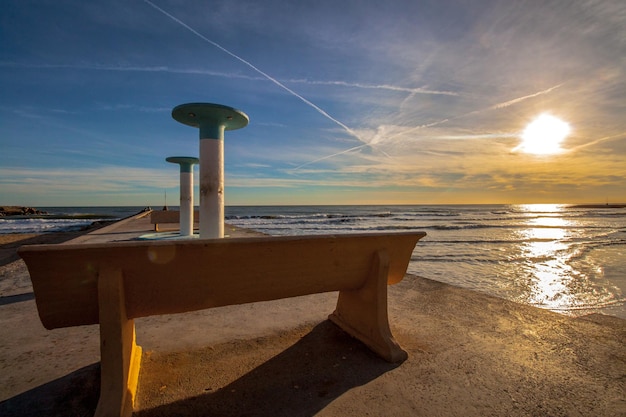 Sunset with the sea in the background In the town of sitges