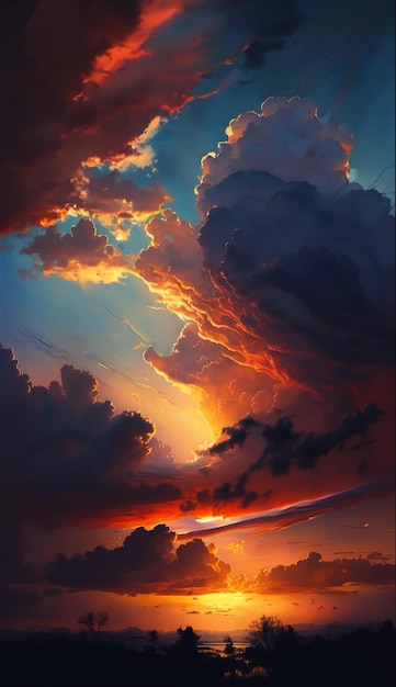 Sunset with sky and cloudsGenerative AI