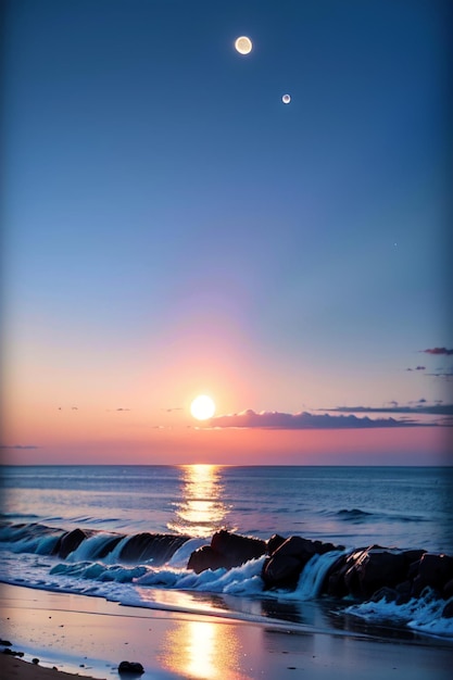 水面に沈む夕日