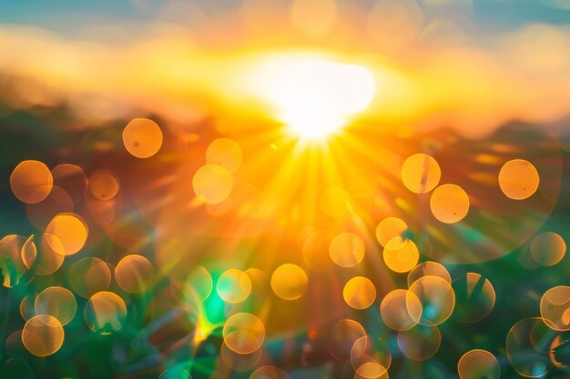 Photo a sunset with the sun shining through the cloudscolorful festive abstract blurred bokeh background