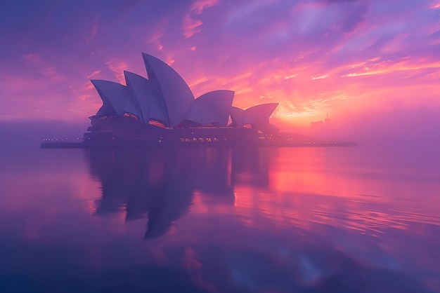 a sunset with the sydney opera house in the background