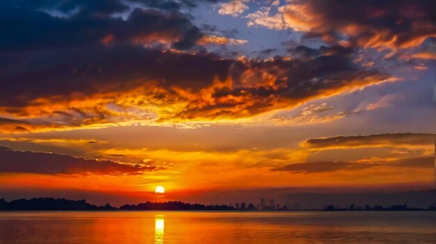 Photo a sunset with a view of a city and a city in the background