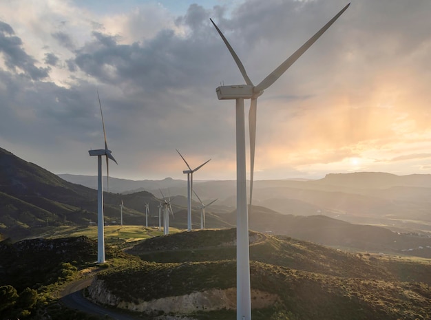 Sunset with Wind Turbines Wind Energy