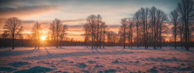 冬の森の夕暮れ