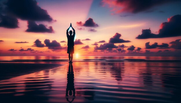 Sunset Yoga Pose Reflectie van Serenity op het strand