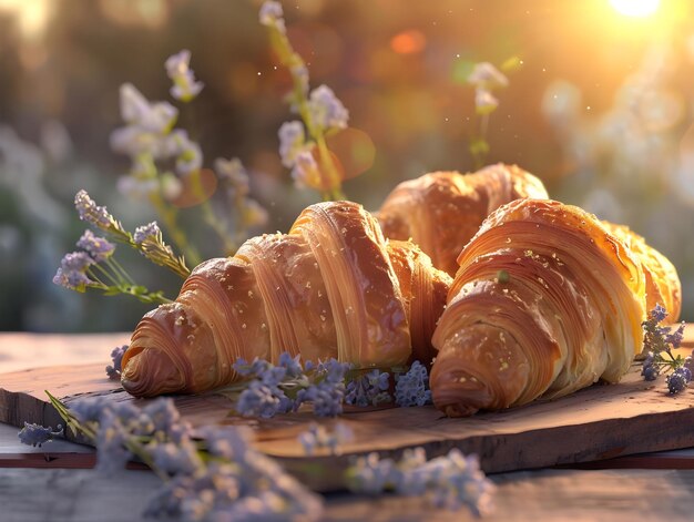 Photo sunsets warm croissants embrace enriches golden crust ai generated