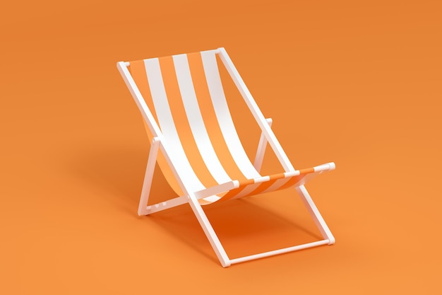 Sunshade beach chair with orange background 3d rendering