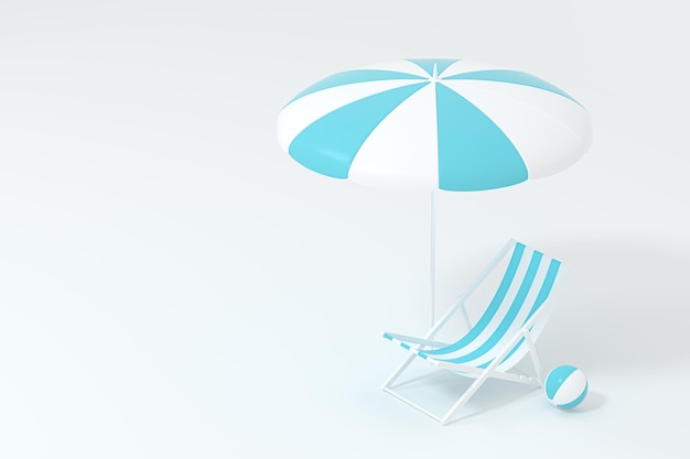Sunshade beach chair with orange background 3d rendering