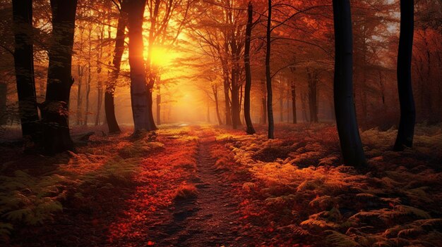 Sunshine in autumn forest Generative AI