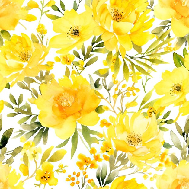 Photo sunshine blooms a cheerful dance of yellow floral watercolorsyellow flowers backgroundseamless pattern images