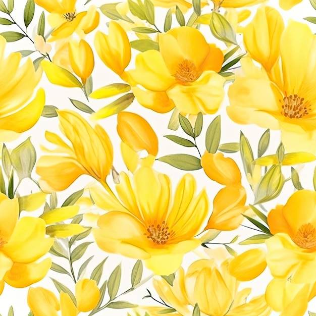 Photo sunshine blooms a cheerful dance of yellow floral watercolorsyellow flowers backgroundseamless pattern images