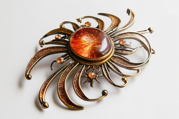 Photo sunstone brooch on white background