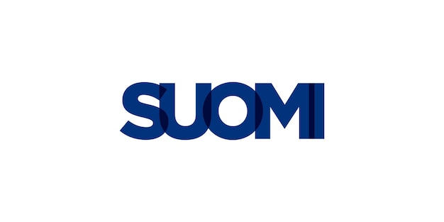 写真 suomiのエンブレム デザインには現代的なフォントで大胆なタイポグラフィーを備えた幾何学的なスタイルのベクトルイラストが特徴です グラフィックなスローガンの文字