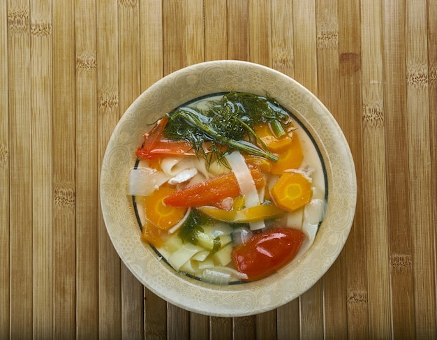 Supa taraneasca Romanian vegetable soup with noodles