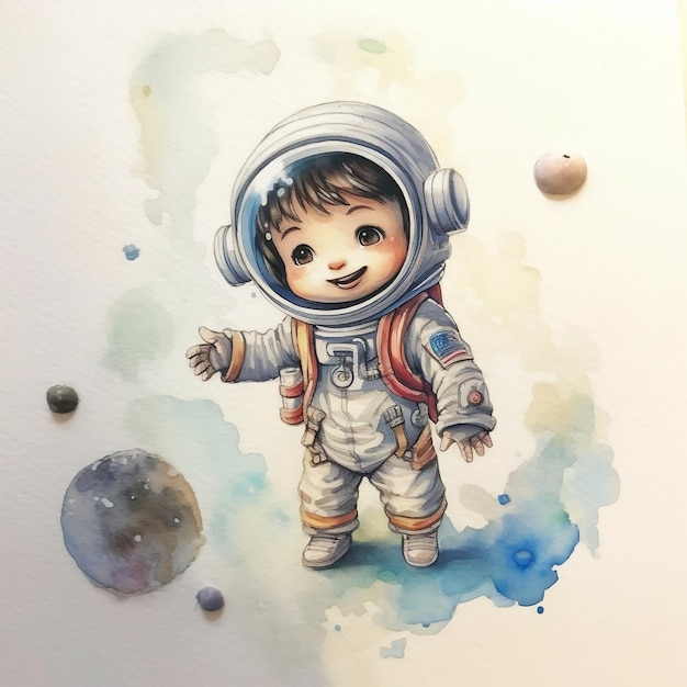 Super Adorable Nursery Art Cute Small Astronaut Generative AI