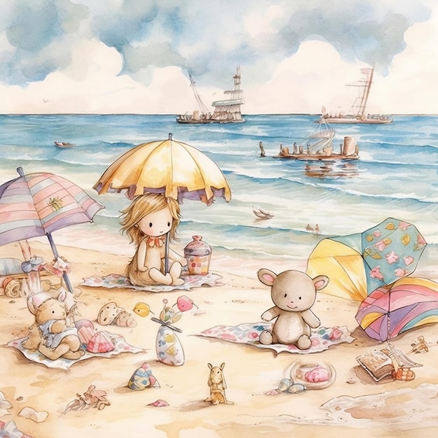 Super Adorable Summer Beach Nursery Art Generative AI