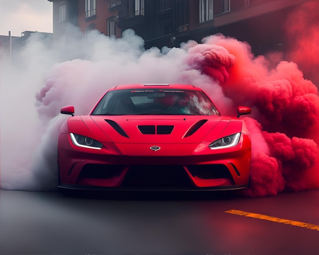 Super auto afdrijven met rode rook