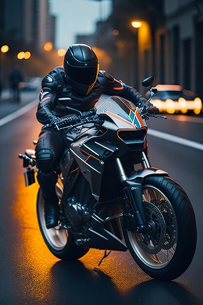 Super biker rider in the city Generative AI