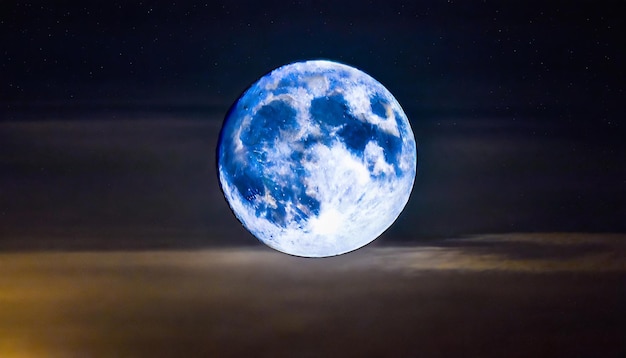 super blauwe maan op een heldere nacht tegen de achtergrond van een diepe zwarte hemel