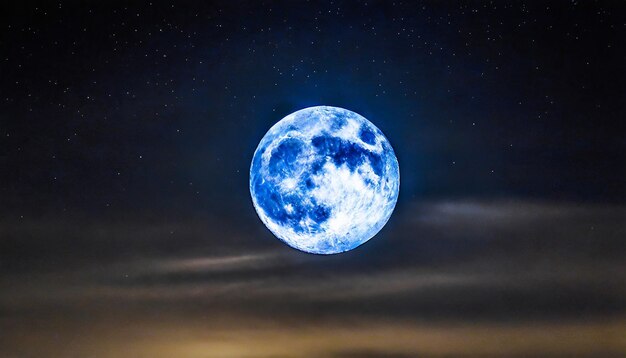 Foto super luna blu in una notte luminosa sullo sfondo di un cielo nero profondo