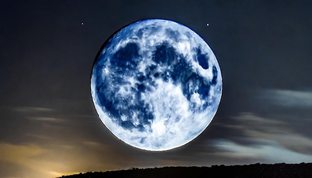 깊은 검은 하늘의 배경에 밝은 밤에 슈퍼 파란 달