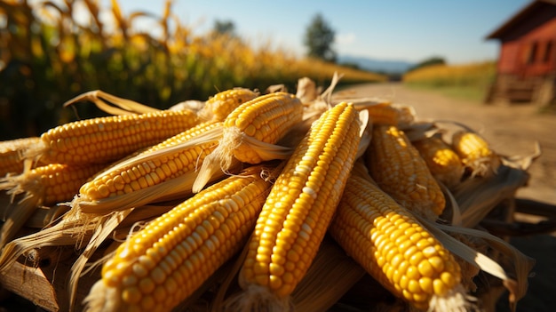 super bunch delicious many clean corn on wood box on farm