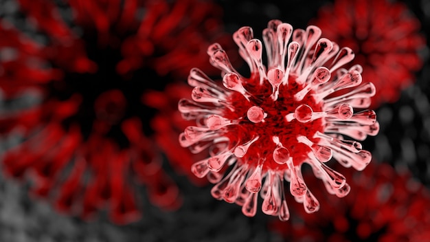 Супер крупным планом Коронавирус COVID-19 на фоне человеческого легкого. Концепция науки и микробиологии