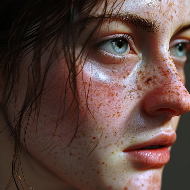 Photo a super closeup portrait of the most beautiful female fashon model with freckles