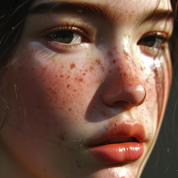 Photo a super closeup portrait of the most beautiful female fashon model with freckles