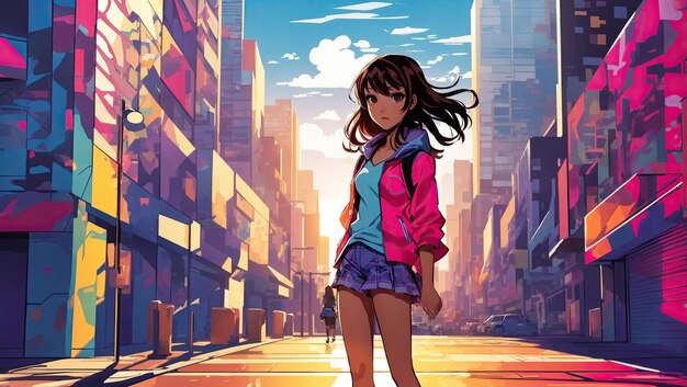 Premium AI Image  cute anime girl skateboarding at street