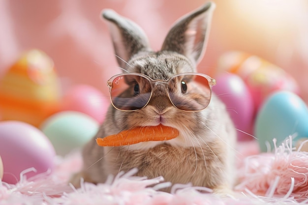 Супер крутой пасхальный кролик в солнцезащитных очках Пасхальный Кролик и Пасхальные яйца