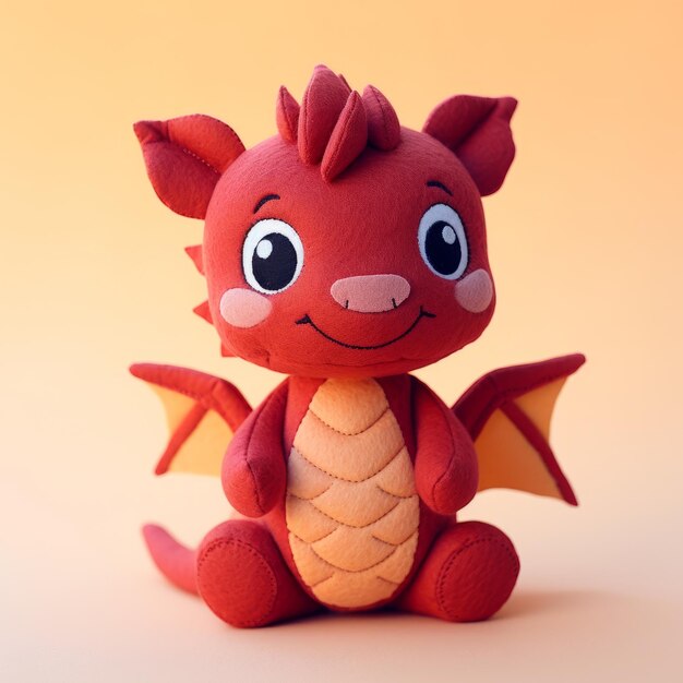 Super cute felt dragon stuffed toy on vibrant background