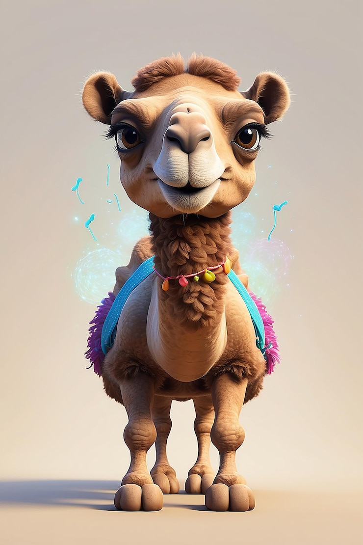 Photo super cute little camel in the style of pixar cartoon generative ai