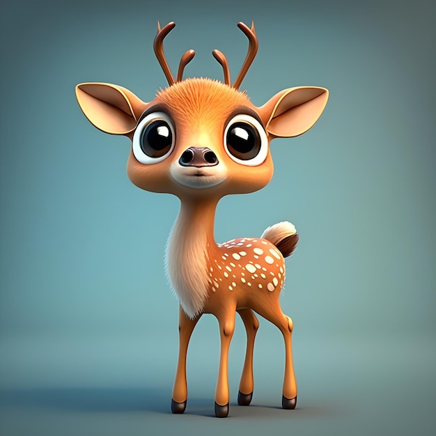 Супер милый маленький олень в стиле мультфильма Pixar с генеративным искусственным интеллектом