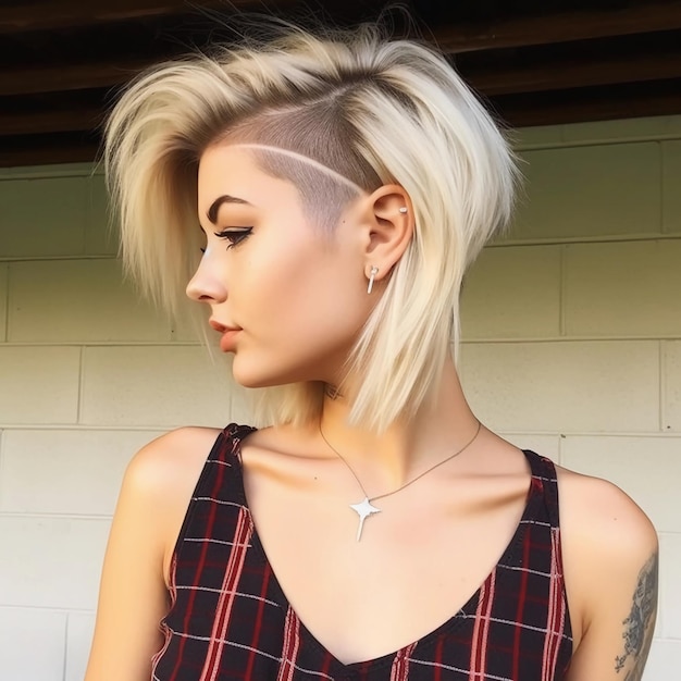 Super cute long blonde undercut hair woman