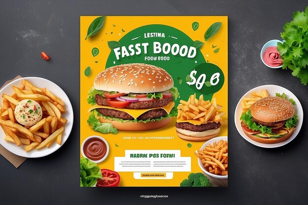 Super delicious fast food social media post template Healthy and tasty food banner