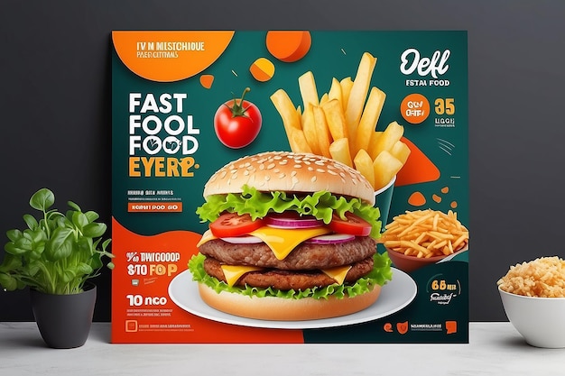 Super delicious fast food social media post template Healthy and tasty food banner