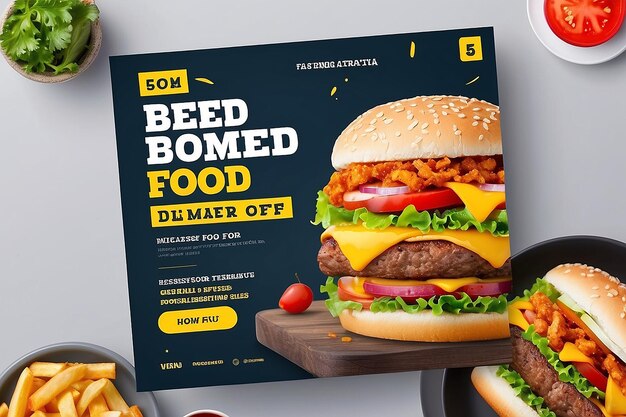 Super delizioso fast food modello di post sui social media banner di cibo sano e gustoso