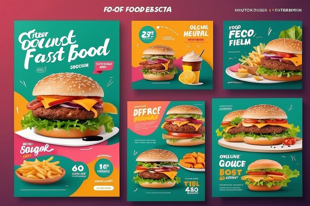 Super delicious fast food social media post template Healthy and tasty food banner