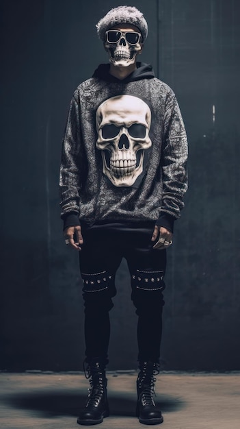 Фото super dope laid back killer skeleton streetwear создан искусственным интеллектом