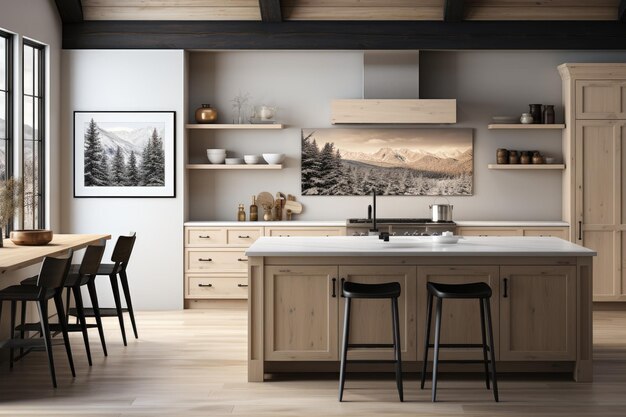 Photo super elegant nordic style kitchen space with clean furniture professional advertising photography