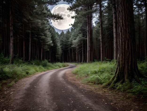 Super Full Moon in The Sky within The Forest Landscape Illustration