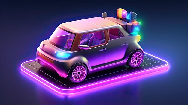 Super fun electric car 3d hologram on mobile tabletgenerative ai